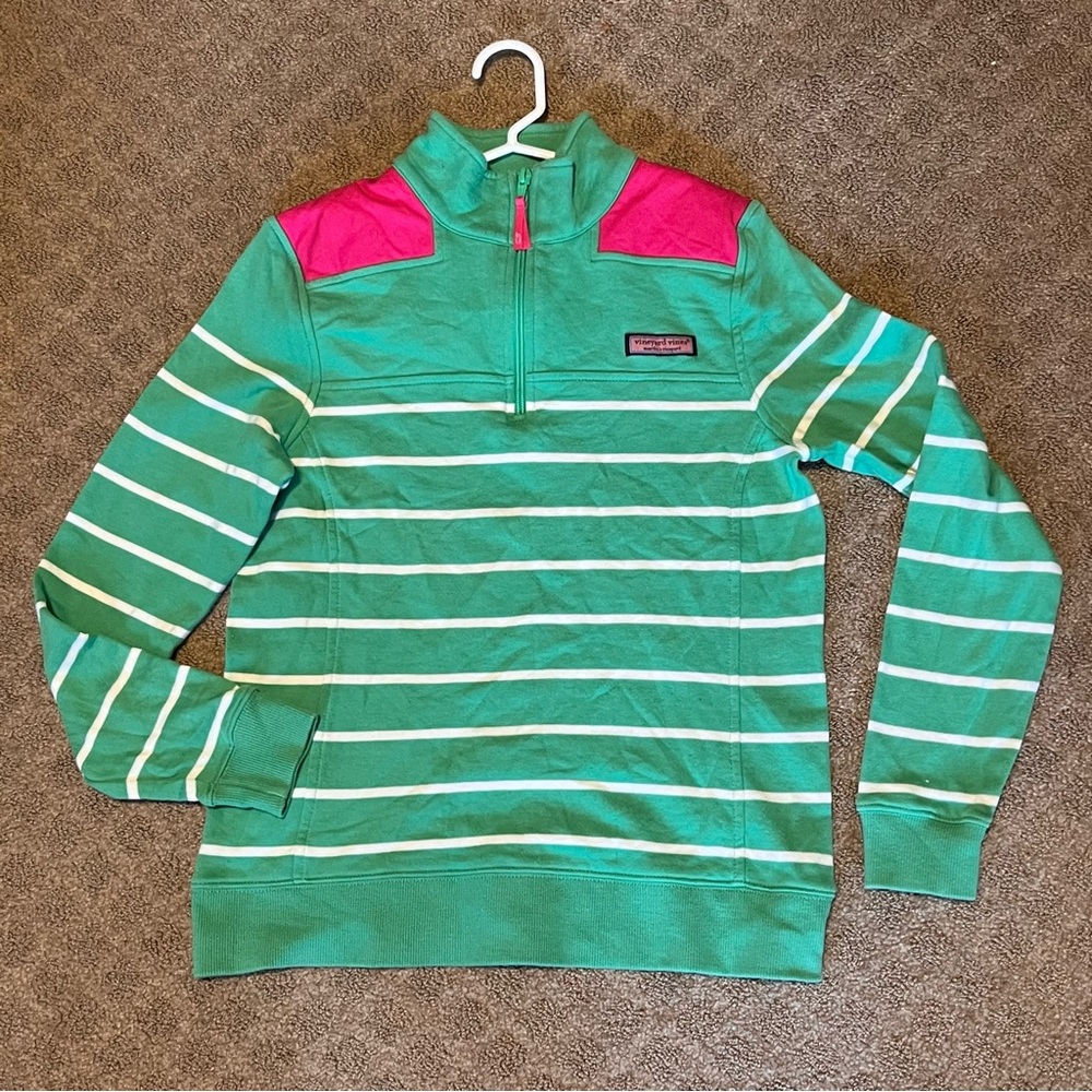 Vineyard Vines Green and Pink Quarter Zip Shep Shirt